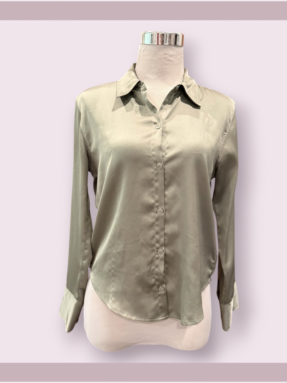 Abercrombie & Fitch Sage Satin Effect Button Down Shirt - Picture 2 of 6